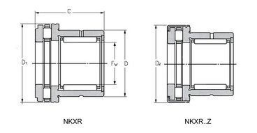Wälzlager, kombiniertes Nadellager NKX/NKXZ, Nadellager für axiale und radiale Belastung, NKXR und NKXRZ Zeichnung