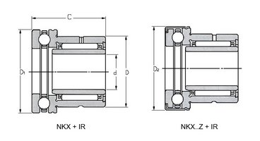 Wälzlager, kombinierte Nadellager NKX/NKXZ mit Innenring, kombiniertes Nadellager Innenring Zeichnung NKX+IR/NKXZ+IR