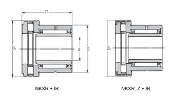 Wälzlager, kombiniertes Nadellager NKX/NKXZ, Nadellager für axiale und radiale Belastung, NKXR+IR und NKXRZ+IR mit IR Zeichnung
