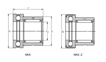 Wälzlager, kombiniertes Nadellager NKX/NKXZ, Nadellager für axiale und radiale Belastung, NKX und NKXZ ohne IR Zeichnung